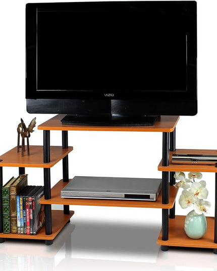 Furinno No Tools Tube Entertainment Center, Light Cherry/Black, Square Corner - LeafyLoom