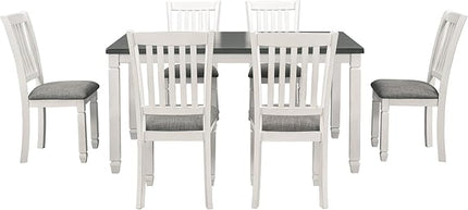 7-Piece Table Set for 6 Wood Dining&Table and 6 Upholstered Chairs with Shaped Legs for Dining Room, Gray+White - LeafyLoom