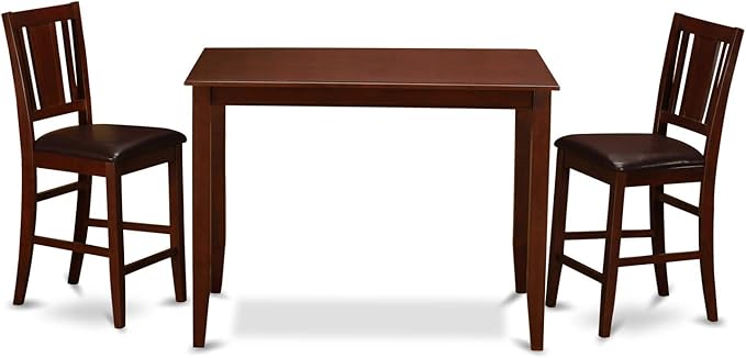 East West Furniture BUCK3-MAH-LC Buckland 3 Piece Counter Height Set for Small Spaces Contains a Rectangle Kitchen Table and 2 Faux Leather Dining Room Chairs, 30x48 Inch - LeafyLoom