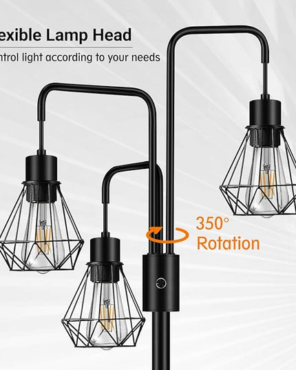 BoostArea Industrial Floor Lamp,Metal Diamond Lampshade,Modern Stand Up Lamp with 3 Light, Bulbs Not Included,Simple Design Floor Lamp for Bedroom, Living Room, Office, Kids Room, Reading - LeafyLoom