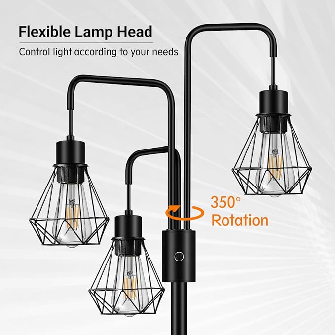 BoostArea Industrial Floor Lamp,Metal Diamond Lampshade,Modern Stand Up Lamp with 3 Light, Bulbs Not Included,Simple Design Floor Lamp for Bedroom, Living Room, Office, Kids Room, Reading - LeafyLoom