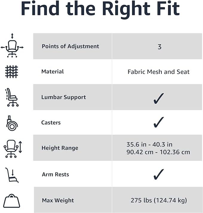 Amazon Basics Mesh Mid-Back Adjustable-Height 360-Degree Swivel Office Desk Chair with Armrests and Lumbar Support, Black - LeafyLoom