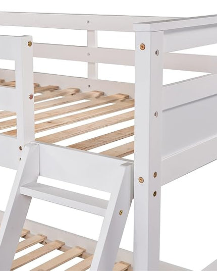 Bunk Bed Frame, Twin Over Full Bunk Bed with Safety Guardrail, Staircase and 2 Underbed Storage Drawers, Ideal Bed Frame for Kids Teens Girls Boys, Space Saving Bedroom Furniture, White - LeafyLoom