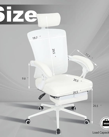 Vonesse Ergonomic Office Chair with Spring Cushion High Back Computer Mesh Office Chair with Footrest Big and Tall Office Chair High Back Home Office Chair for Heavy People Desk Chair White - LeafyLoom