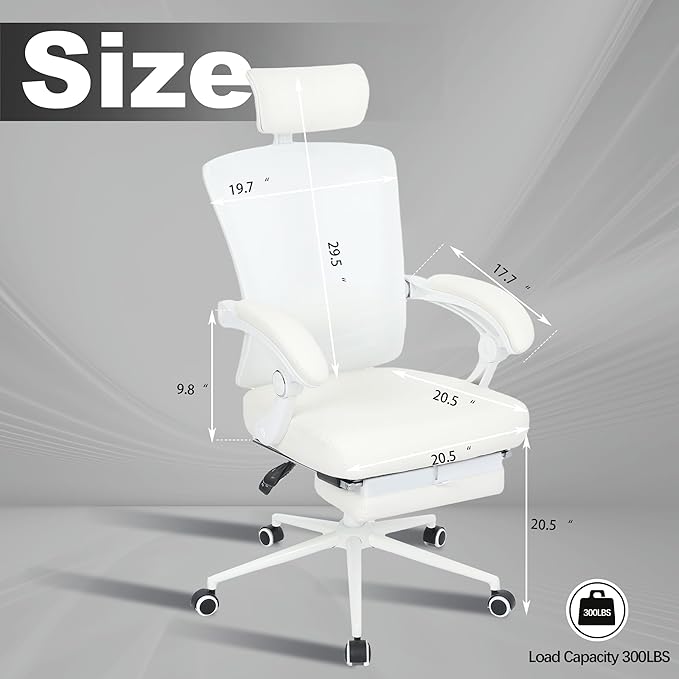 Vonesse Ergonomic Office Chair with Spring Cushion High Back Computer Mesh Office Chair with Footrest Big and Tall Office Chair High Back Home Office Chair for Heavy People Desk Chair White - LeafyLoom