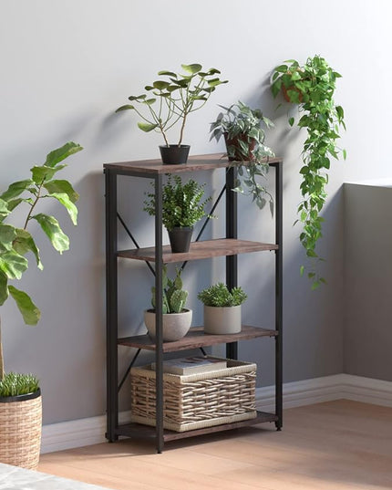 Bookshelf,4-Tier Folding Bookcase,Industrial Book Shelf,Rustic Wood Storage Shelves,Tall Bookshelf,Shelves For Bedroom,Office,Kitchen,Living Room,Study Room,No Assembly Folding Bookshelf,Black - LeafyLoom