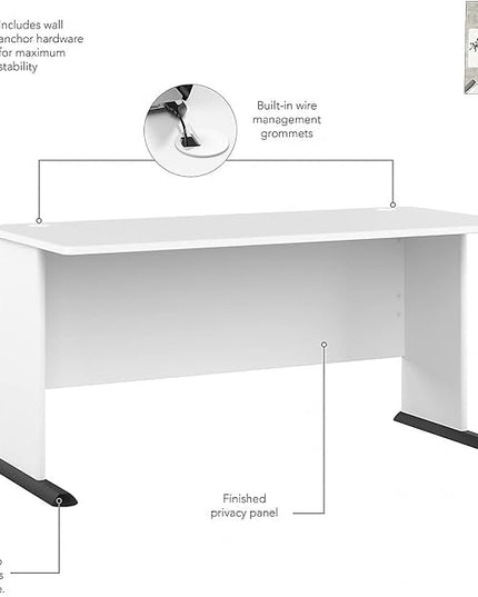 Bush Business Furniture Studio A 60-inch W Computer Desk, White (SDD160WH) - LeafyLoom