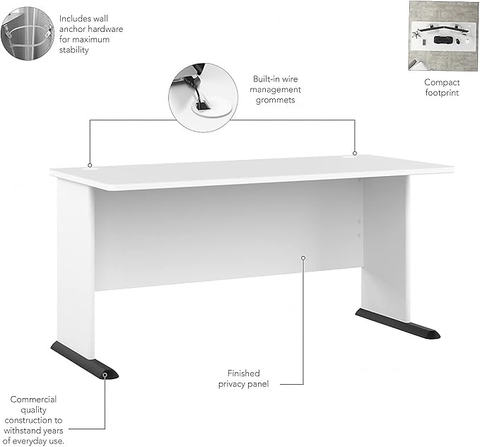 Bush Business Furniture Studio A 60-inch W Computer Desk, White (SDD160WH) - LeafyLoom