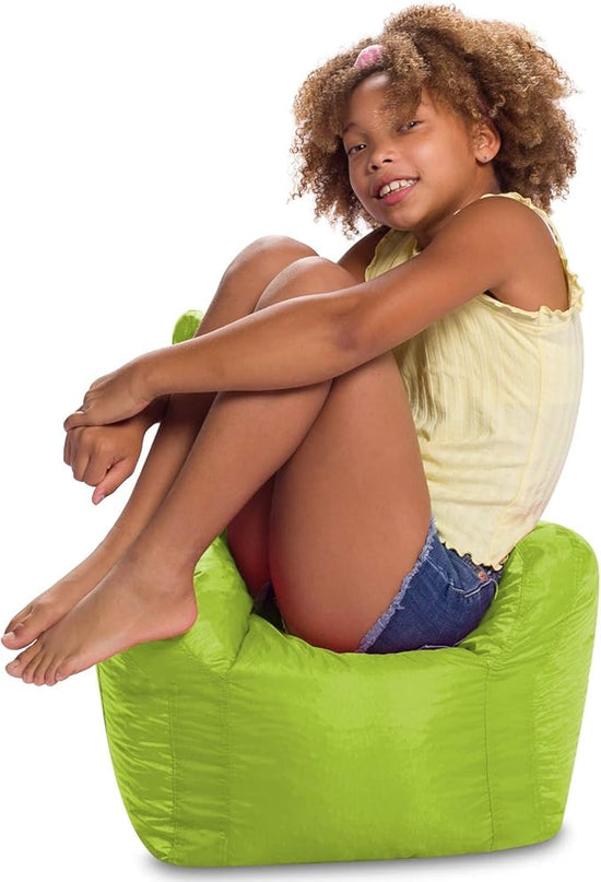 Posh Creations Structured Comfy Bean Bag Chair for Gaming, Reading, and Watching TV, Pasadena, Soft Nylon-Lime, Pasadena Chair - LeafyLoom