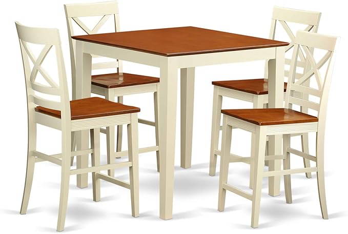 East West Furniture VNQU5-WHI-W Vernon 5 Piece Kitchen Counter Set Includes a Square Room Table and 4 Dining Chairs, 36x36 Inch, Buttermilk & Cherry - LeafyLoom