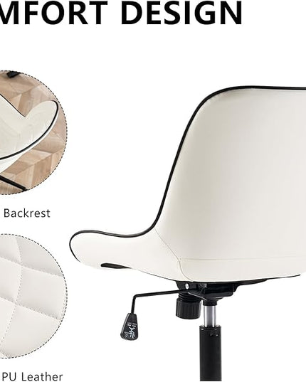 YOUNIKE Office Chair with Wheels Armless Desk Chair Swivel Rolling Task Chair with Back Upholstered Faux Leather Computer Chair Height Adjustable Modern Ergonomic Wide Seat White - LeafyLoom
