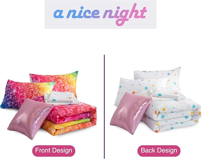 A Nice Night 6Pcs Gradient Abstract Art Grid Mosaic Geometric Bedding Set for Girls, Colorful Rainbow Galaxy Comforter Set, Ultra Soft Bedding Sets (PinkYellow,Full 6Pcs) - LeafyLoom