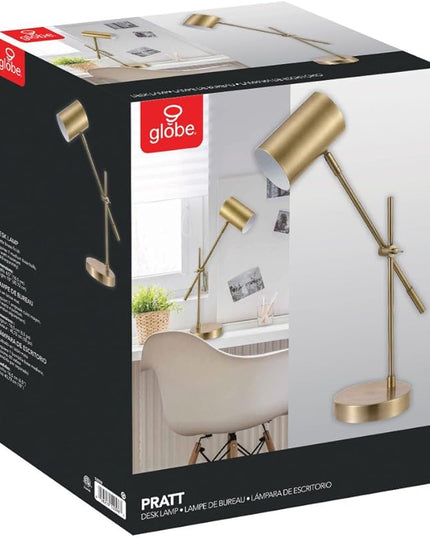 Globe Electric 52098 Pratt 20" Desk/Table Lamp, Matte Brass Finish, Adjustable Height, Balance Arm, in-Line Rocker On/Off Switch - LeafyLoom