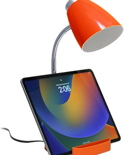 Simple Designs LD1002-ORG Gooseneck Organizer Desk Lamp with iPad Tablet Stand Book Holder, Orange - LeafyLoom