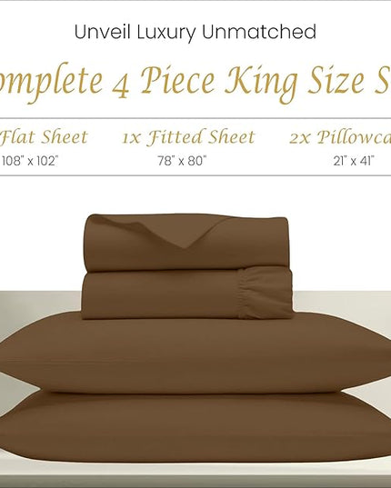 Bluemoon Homes 100% Egyptian Cotton Sheets King Size Deep Pocket - 1000 Thread Count Bed Sheets King Size Set, 4 Pc King Size Sheets Set, Fits Upto 18" Mattress, Luxury Bedding, Taupe - LeafyLoom
