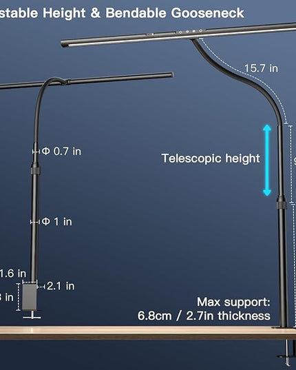 Desk Lamp with Clamp, 31.5" LED Desk Lamp for Home Office, 24W Gesture Sensing Control Desk Light, Dimmable & Color Temperature, Eye-Caring Office Lamp, Brightest Architect Lamp for Screen - LeafyLoom