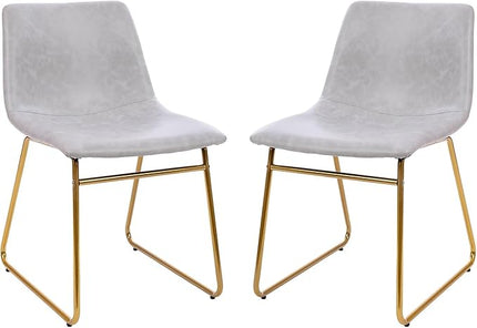 Flash Furniture Butler 18 Inch Commercial Grade LeatherSoft Dining Table Height Chair, Mid-Back Gold Sled Base with Light Gray LeatherSoft Upholstery, Set of 2 - LeafyLoom