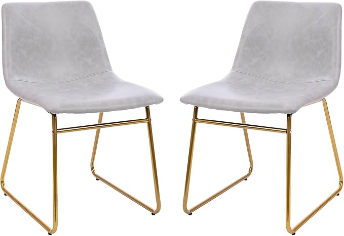 Flash Furniture Butler 18 Inch Commercial Grade LeatherSoft Dining Table Height Chair, Mid-Back Gold Sled Base with Light Gray LeatherSoft Upholstery, Set of 2 - LeafyLoom
