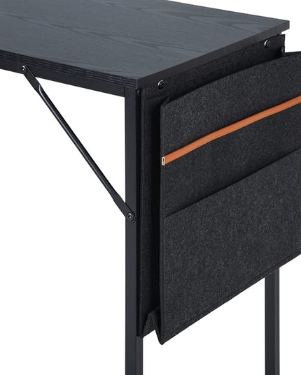 FurnitureR 31.5 inch Small Study Writing Table with Storage Bag Space Saving for Home Office, Modern PC Metal Frame Computer Desk, Black - LeafyLoom