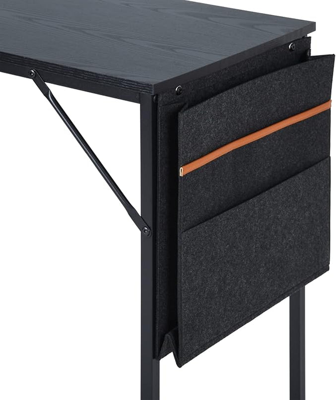 FurnitureR 31.5 inch Small Study Writing Table with Storage Bag Space Saving for Home Office, Modern PC Metal Frame Computer Desk, Black - LeafyLoom