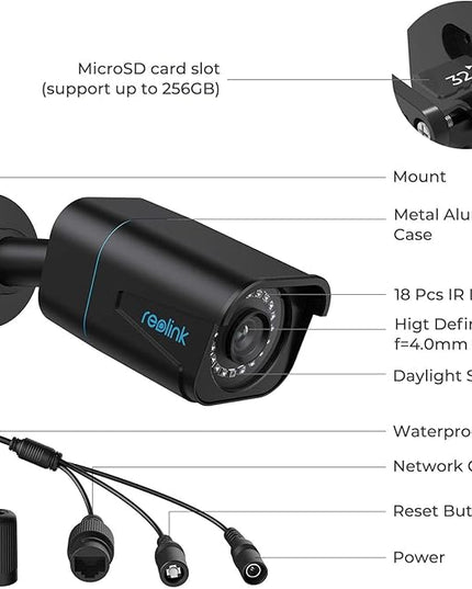REOLINK 4K/8MP Security Bullet PoE IP Camera,Surveillance Outdoor Indoor,Human/Vehicle/Pet Detection,100ft IR Night Vision,Work with Smart Home,Up to 256GB microSD Card,RLC-810A(Black) REOLINK