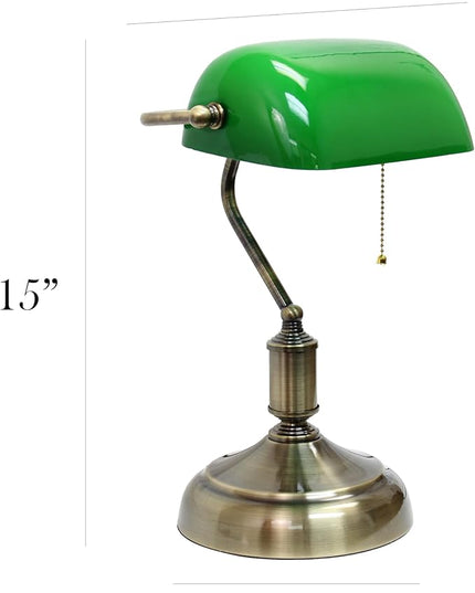 Simple Designs LT3216-GRN Executive Banker's Desk Lamp with Glass Shade, Green - (Pack of 2) - LeafyLoom