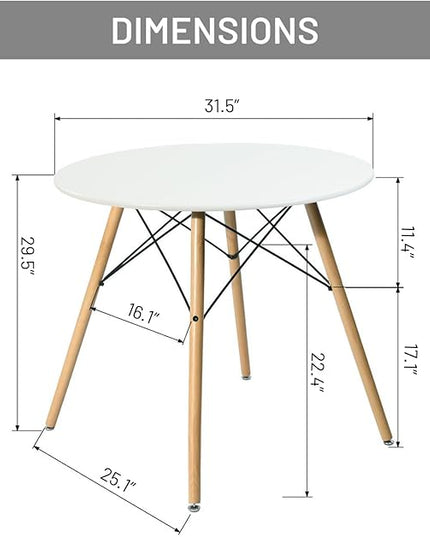 FurnitureR Dining Table Round 31.5 Inch with Wooden Legs Modern Multifunctional Table for Home Kitchen Living Room Corner Small Spaces Leisure, White - LeafyLoom