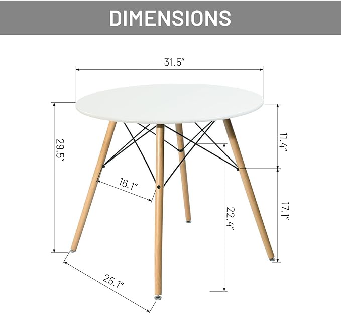 FurnitureR Dining Table Round 31.5 Inch with Wooden Legs Modern Multifunctional Table for Home Kitchen Living Room Corner Small Spaces Leisure, White - LeafyLoom