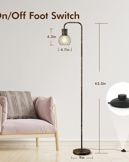 Industrial Floor Lamp, Antique Bronze Standing Lamp Modern with 6W LED Bulb, Foot Switch, Metal Tall Lamps for Living Room, Bedroom, Office, Vintage Stand Up Lamp, Minimalist Farmhouse Floor Lamp - LeafyLoom