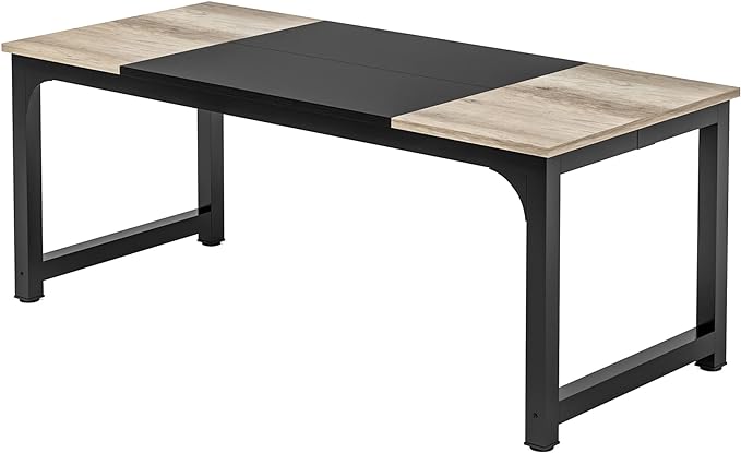 Tribesigns Modern Computer Desk, 70.8 x 31.5 inch Large Office Desk Computer Table Study Writing Desk Workstation for Home Office, Black Metal Frame, Grey Oak - LeafyLoom