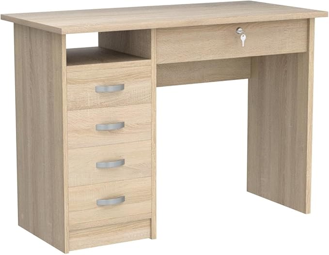 Tvilum, Oak Structure Walden Desk with 5 Drawers - LeafyLoom