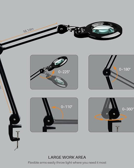 Bifocals Magnifying Desk Lamp with Clamp, 5 Diopter with 20 Diopter, 6 Inch Detachable Lens and 120PCS LEDs, 3 Color Modes 1200 Lumens Swivel Arm Magnifying Lamp with Light for Crafts - LeafyLoom