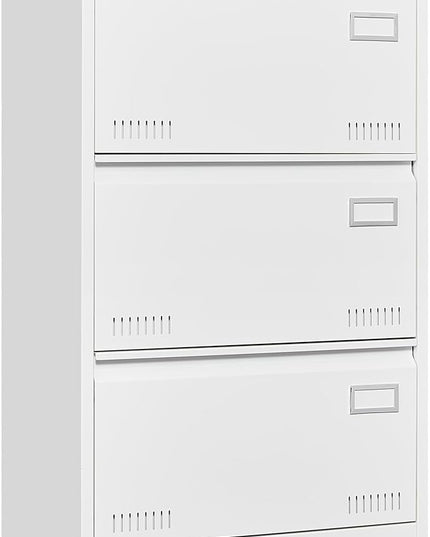 3 Drawer Lateral Lock and Card Holder, Multifunctional Metal Filing Cabinets w/Heavy 3 Section Slide Rail & Breathable Holes,for Legal/Letter/A4,White - LeafyLoom