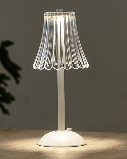 Cordless Table Lamp for Kitchen Home,Table,Dining Room, Gold Rechargeable Lamps, USB Charge 12'' Tall LEDPortable Outdoor Indoor Table Lamp with Dimmer (Flower-White) - LeafyLoom