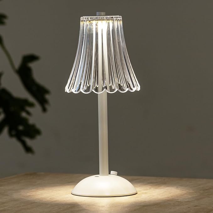Cordless Table Lamp for Kitchen Home,Table,Dining Room, Gold Rechargeable Lamps, USB Charge 12'' Tall LEDPortable Outdoor Indoor Table Lamp with Dimmer (Flower-White) - LeafyLoom