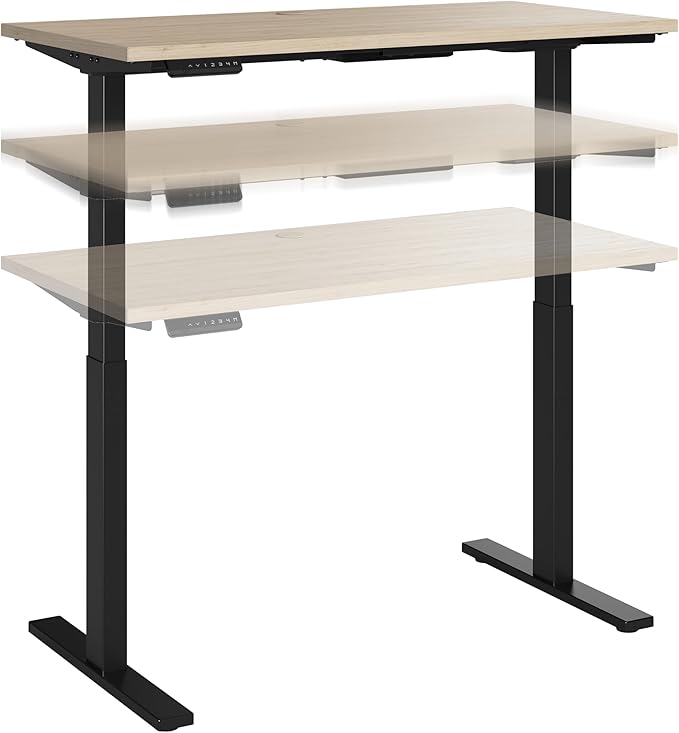 Bush Business Furniture Move 60 Series 48W x 24D Electric in Natural Elm with Black Base, Ergonomic Sit-Stand Computer Table for Home and Professional Office - LeafyLoom