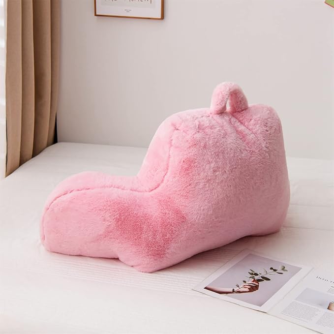 A Nice Night Faux Fur Reading Pillow Bed Wedge Large Adult Backrest with Arms Back Support for Resting in Bed/Couch for Bedrest,BabyPink - LeafyLoom