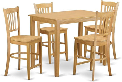 East West Furniture YAGR5-OAK-W 5 Piece Kitchen Counter Height Dining Table Set Includes a Rectangle Dining Room Table and 4 Wooden Seat Chairs, 30x48 Inch, Oak - LeafyLoom