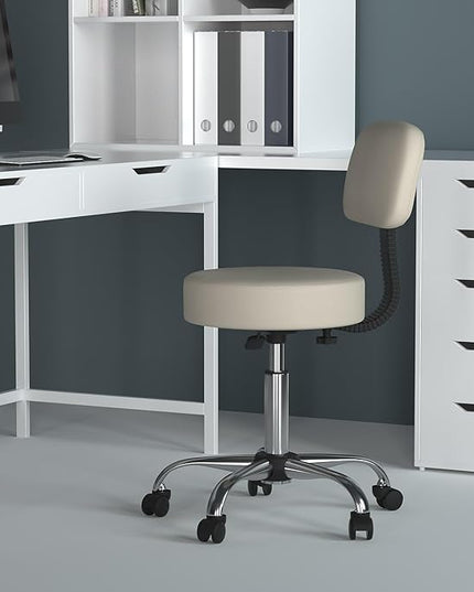 Boss Office Products Be Well Medical Spa Stool with Back in Beige - LeafyLoom