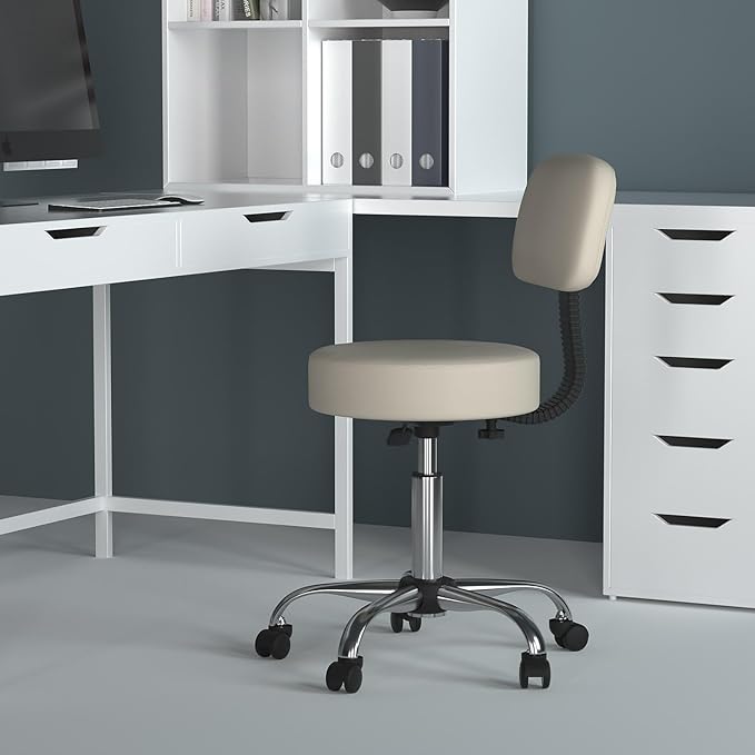Boss Office Products Be Well Medical Spa Stool with Back in Beige - LeafyLoom