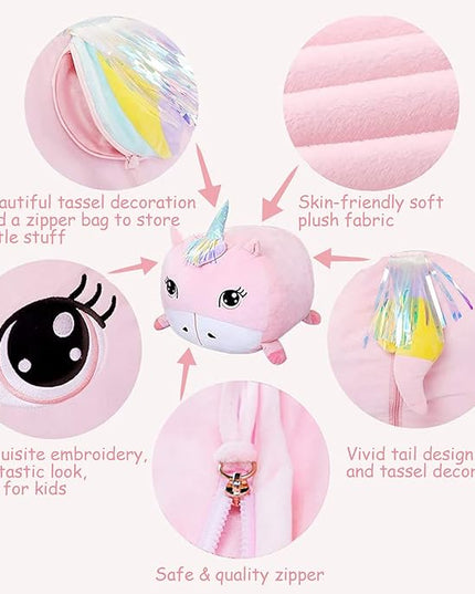 Girls Unicorn Bean Bag Chair Pink, Stuffed Animal Storage Organizer for Kids Room Decor, Extra Large Size, Velvet Super Soft Cover Only - LeafyLoom