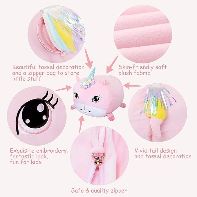 Girls Unicorn Bean Bag Chair Pink, Stuffed Animal Storage Organizer for Kids Room Decor, Extra Large Size, Velvet Super Soft Cover Only - LeafyLoom