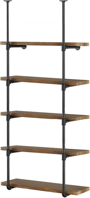 Yuanshikj 2Pc (70" tall 12" deep 3/4") Industrial Wall Mount iron Pipe Shelf Shelves Shelving Bracket Vintage Retro Black DIY Open Bookshelf Storage Home Kitchen (2 Pcs 5Tier Hardware only) - LeafyLoom