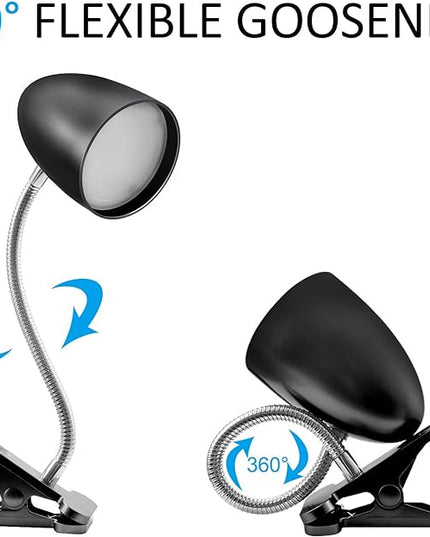 Clip on Light for Bed, Non-Dimmable Clip on Reading Light for Bed, 4000K Cool White, 3.5W 240 LM desk lamp with clamp, Eye Protection, ETL Listed, Black - LeafyLoom