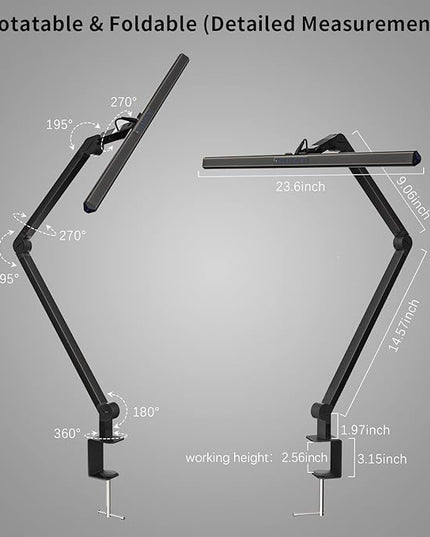 KableRika LED Desk Lamp with Clamp, 17W Super Bright Architect Swing Arm Desk Light for Home Office, Eye-Caring Task Table Lamp, Dimmable&6 Color Modes, Great Range of Motion for Office Lighting - LeafyLoom