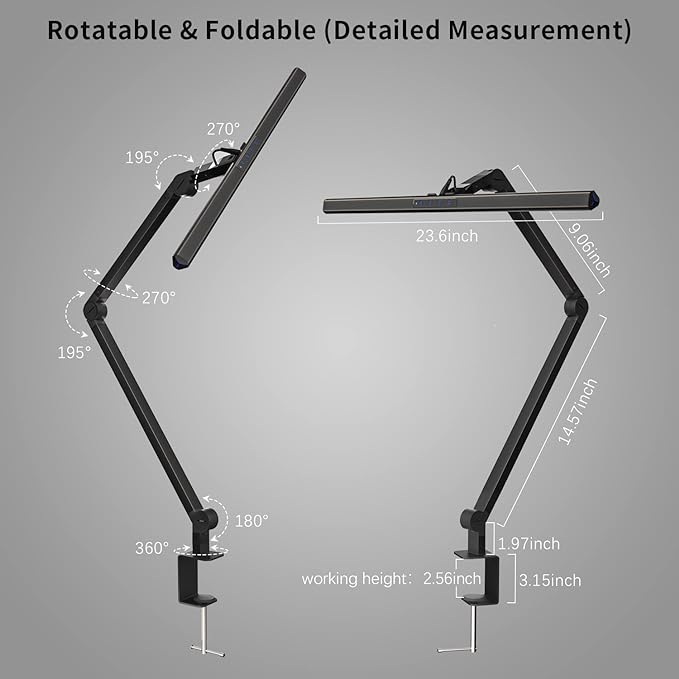 KableRika LED Desk Lamp with Clamp, 17W Super Bright Architect Swing Arm Desk Light for Home Office, Eye-Caring Task Table Lamp, Dimmable&6 Color Modes, Great Range of Motion for Office Lighting - LeafyLoom