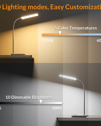 LEPOWER Desk Lamp, 800LM LED Desk Lamp for Home Office, 12W Reading Lamp for Desk, Eye-Caring Light, Touch Table Lamp, Gooseneck Lamp, 50 Lighting Modes, Bright Desk Lamps for Bedroom, Study (Grey) - LeafyLoom