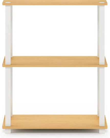 Furinno Turn-S-Tube 3-Tier Compact Multipurpose Shelf Display Rack, Square, Beech/White, 3-Tier Square Tubes - LeafyLoom