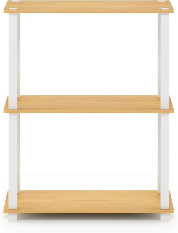 Furinno Turn-S-Tube 3-Tier Compact Multipurpose Shelf Display Rack, Square, Beech/White, 3-Tier Square Tubes - LeafyLoom