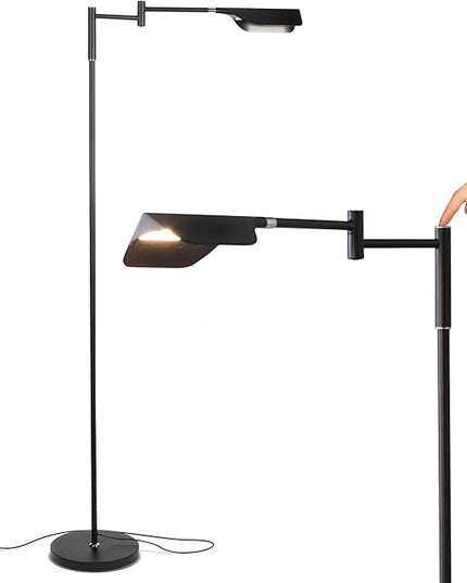 Brightech Leaf Pharmacy LED Reading Lamp, Dimmable Floor Lamp with Easy Rotation over Chair or Desk for Living Rooms & Offices, Adjustable Standing Lamp, Tall Lamp for Sewing & Craftwork - Jet Black - LeafyLoom